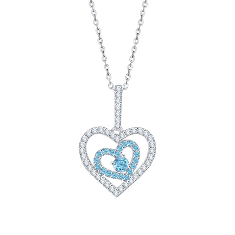 KATARINA 5/8 cttw Gemstone and Diamond Double Heart Pendant Necklace