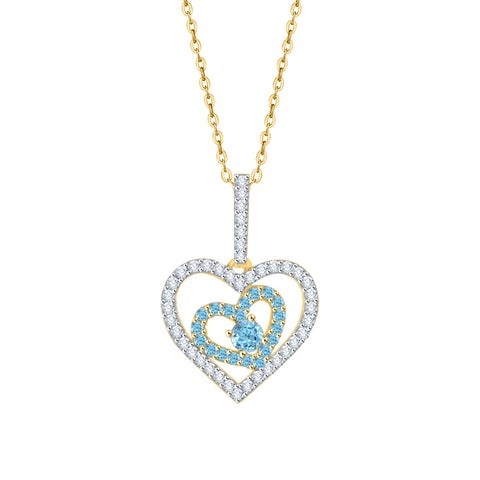 KATARINA 5/8 cttw Gemstone and Diamond Double Heart Pendant Necklace