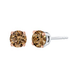 KATARINA Brown Champagne Round Brilliant Cut Diamond Earring Studs