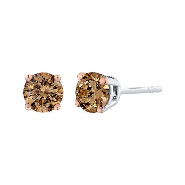 KATARINA Brown Champagne Round Brilliant Cut Diamond Earring Studs