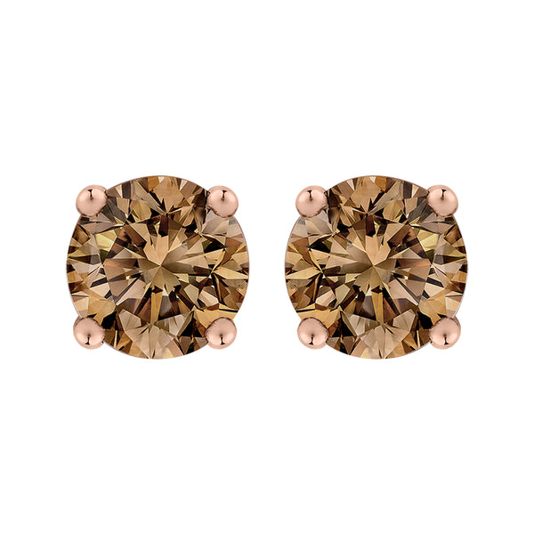 KATARINA Brown / Champagne Round Brilliant Cut Diamond Earring Studs