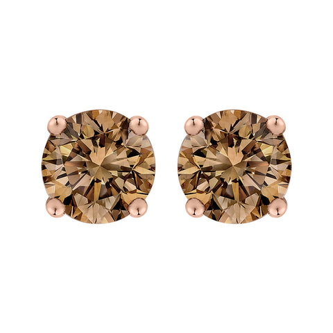 KATARINA Brown / Champagne Round Brilliant Cut Diamond Earring Studs