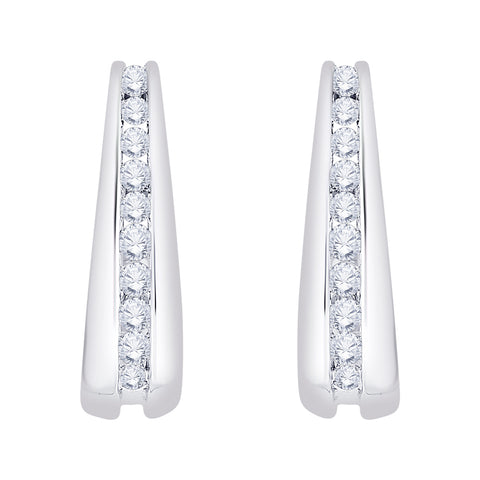 KATARINA 1/2 cttw Channel Set Diamond J-Hoop Earrings