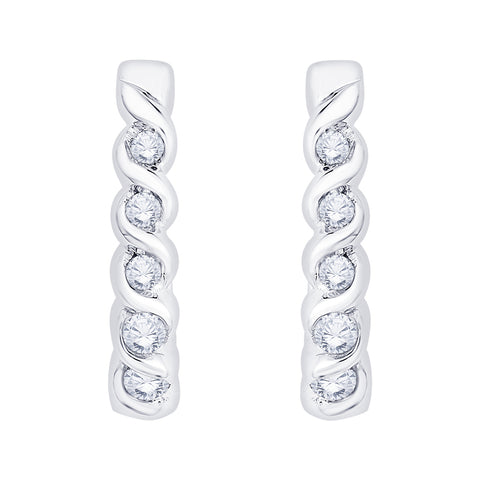 KATARINA 1/4 cttw Channel Set Diamond J-Hoop Earrings