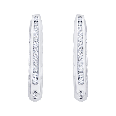 KATARINA 1/2 cttw Channel Set Diamond J-Hoop Earrings