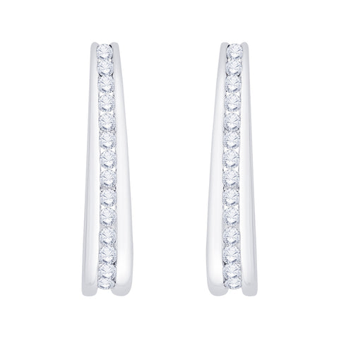 KATARINA 1 cttw Channel Set Diamond J-Hoop Earrings