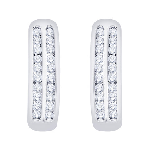 KATARINA 1/2 cttw Channel Set Diamond Double Row J-Hoop Earrings