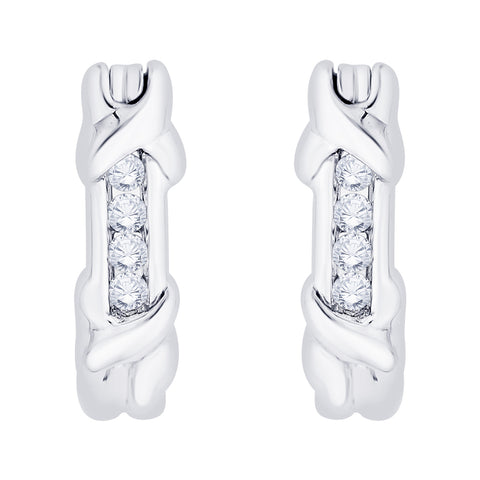 KATARINA 1/4 cttw Channel Set Diamond J-Hoop Earrings