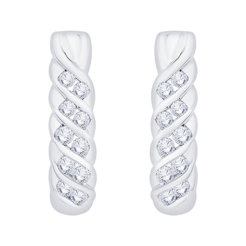 KATARINA 1/2 cttw Channel Set Diamond Swirl Design J-Hoop Earrings