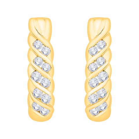 KATARINA 1/2 cttw Channel Set Diamond Swirl Design J-Hoop Earrings