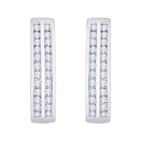 KATARINA 1 cttw Channel Set Diamond Double Row Hoop Earrings