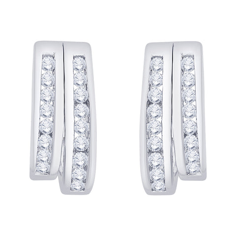 KATARINA 1/2 cttw Channel Set Diamond J-Hoop Earrings