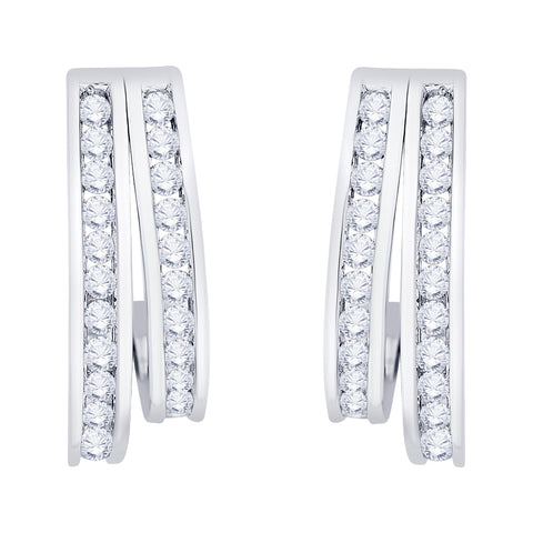KATARINA 1 cttw Channel Set Diamond Double Row J-Hoop Earrings