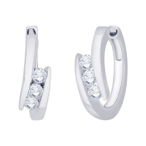 KATARINA 1/4 cttw Channel Set Diamond Three Stone Bypass Hoop Earring