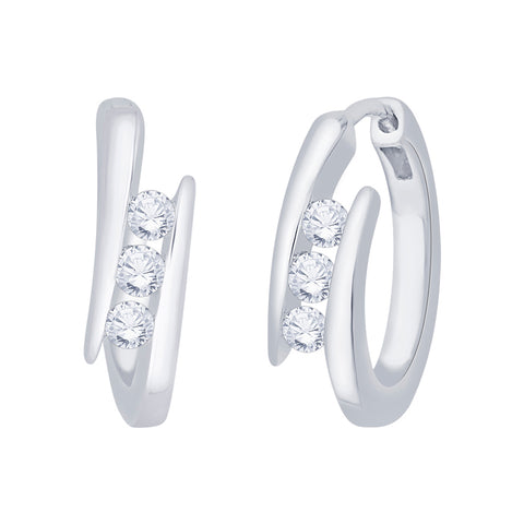 KATARINA 1/3 cttw Channel Set Diamond Three Stone Bypass Hoop Earring