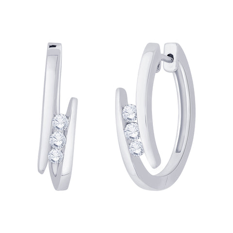 KATARINA 1/3 cttw Channel Set Diamond Three Stone Bypass Hoop Earring