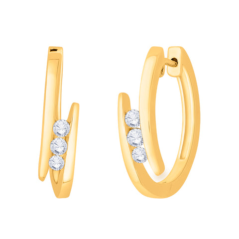 KATARINA 1/3 cttw Channel Set Diamond Three Stone Bypass Hoop Earring