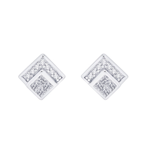 KATARINA 1/2 cttw Prong Set Round and Princess Cut Diamond Stud Earrings
