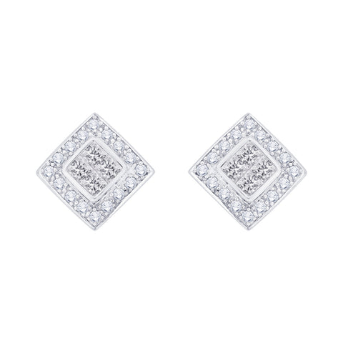 KATARINA 1 cttw Prong Set Round and Princess Cut Diamond Stud Earrings