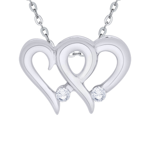 KATARINA 1/10 cttw Channel Set Diamond Double Heart Pendant Necklace
