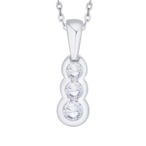 KATARINA 1/2 cttw Bezel Set Three Stone Graduating Diamond Pendant Necklace