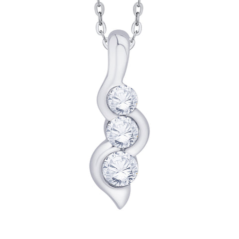 KATARINA 1/2 cttw Half-Bezel Set Three Stone Graduating Diamond Pendant Necklace