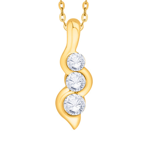 KATARINA 1/2 cttw Half-Bezel Set Three Stone Graduating Diamond Pendant Necklace