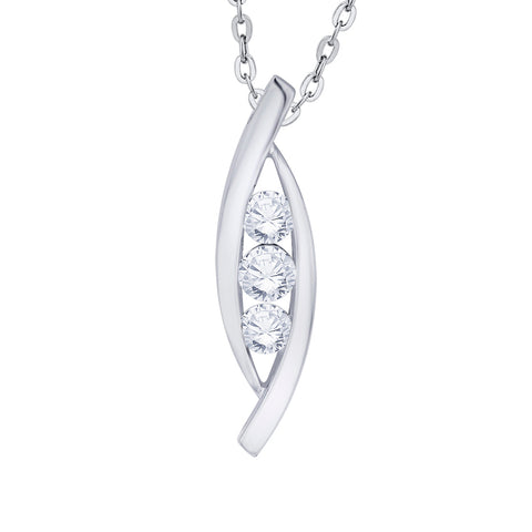 KATARINA 1/2 cttw Channel Set Three Stone Diamond Fashion Pendant Necklace
