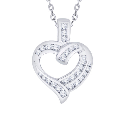 KATARINA 1/2 cttw Channel Set Diamond Heart Pendant Necklace