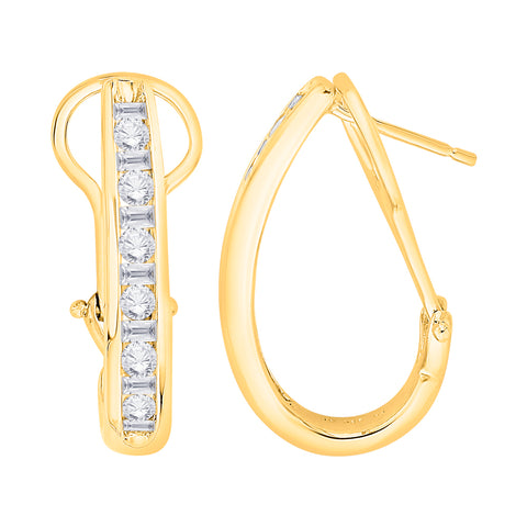 KATARINA Round and Baguette Cut Diamond J Hoop Earrings (1 cttw)