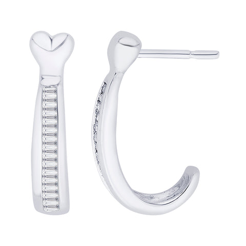 KATARINA Baguette Cut Diamond J Hoop Earrings (1/4 cttw)