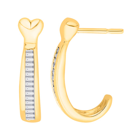 KATARINA Baguette Cut Diamond J Hoop Earrings (1/4 cttw)