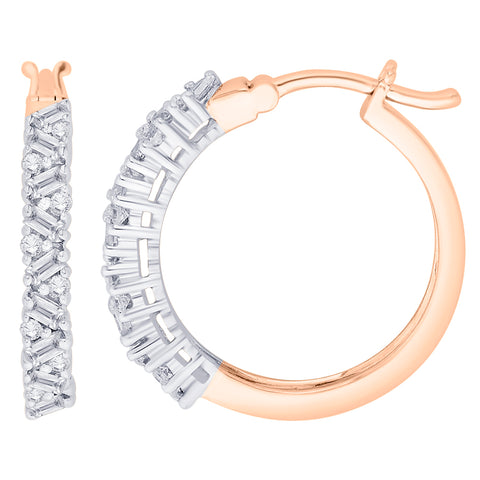 KATARINA Round and Baguette Cut Diamond Hoop Earrings (1/2 cttw)