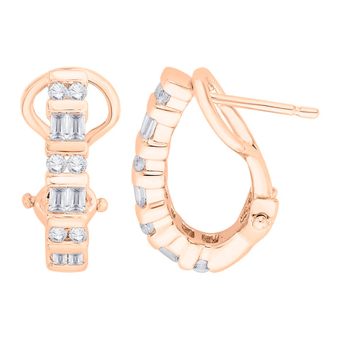 KATARINA Round and Baguette Cut Diamond J Hoop Earrings (1/2 cttw)