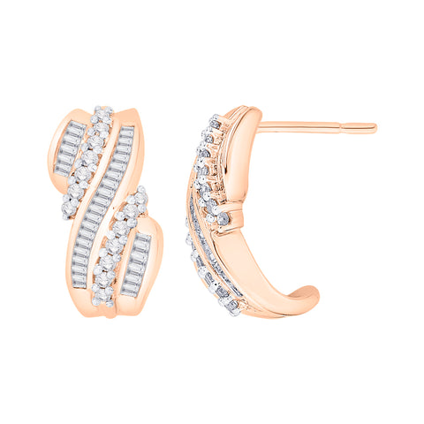 KATARINA Round and Baguette Cut Diamond J Hoop Earrings (1 cttw)