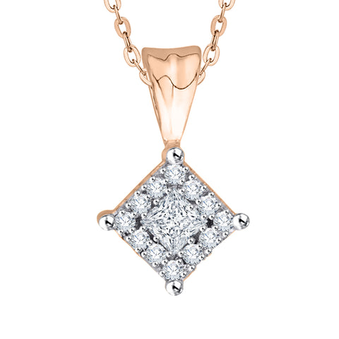 KATARINA Round and Princess Cut Diamond Pendant Necklace (1/8 cttw)