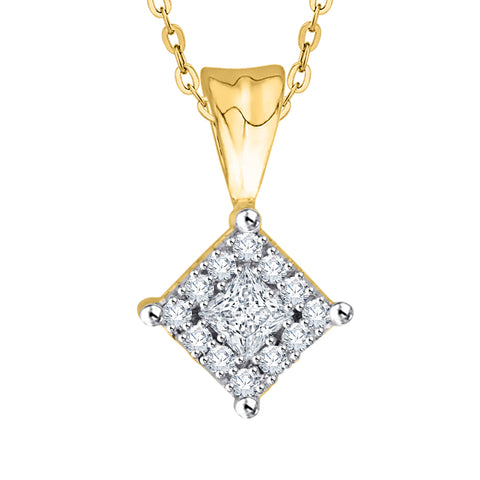 KATARINA Round and Princess Cut Diamond Pendant Necklace (1/8 cttw)