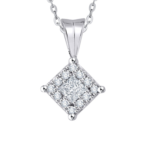 KATARINA Round and Princess Cut Diamond Pendant Necklace (1/3 cttw)