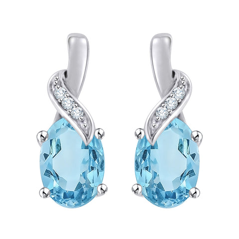 KATARINA 2 cttw Diamond and Oval Cut Blue Topaz Drop Earrings