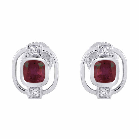 KATARINA 5/8 cttw Diamond and Cushion Cut Ruby Fashion Earrings