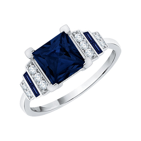 KATARINA 1 1/2 cttw Prong Set Diamond and Blue Sapphire Engagement Ring