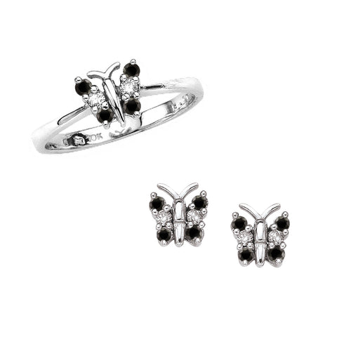 KATARINA Black and White Diamond Butterfly Jewelry Set