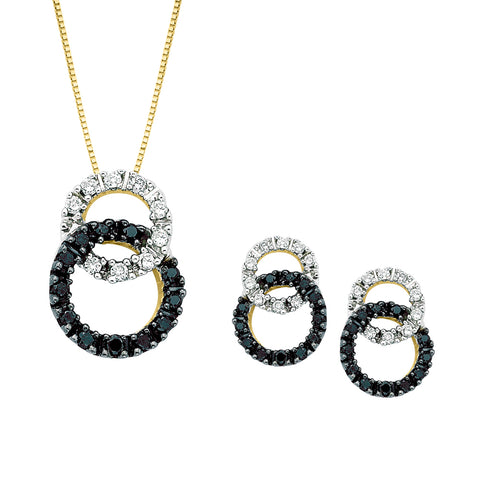 KATARINA Black and White Diamond Circle Jewelry Set