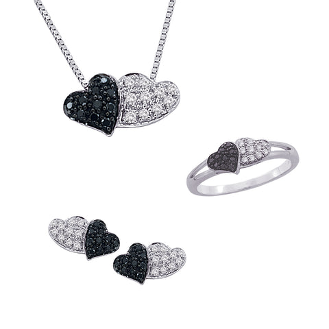 KATARINA Black and White Diamond Heart Jewelry Set (3/8 cttw)