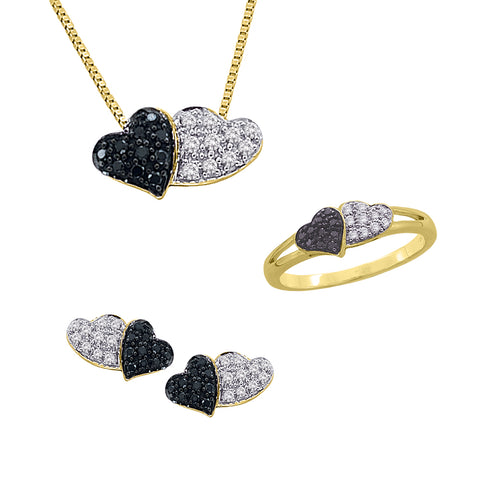 KATARINA Black and White Diamond Heart Jewelry Set