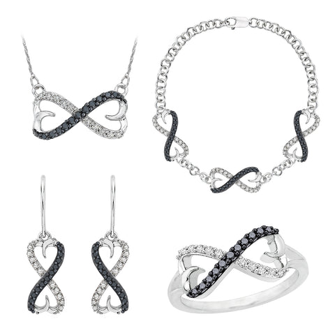 KATARINA Black and White Diamond Infinity Jewelry Set (7/8 cttw)