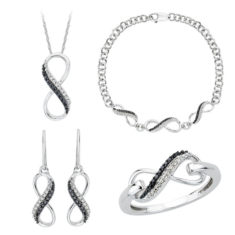 KATARINA Black and White Diamond Infinity Jewelry Set (3/8 cttw)