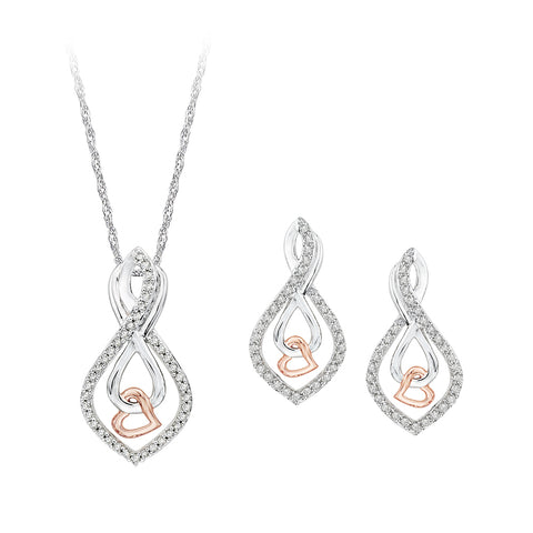 KATARINA Diamond Infinity Earrings and Pendant with Box Chain Set (3/8 cttw)