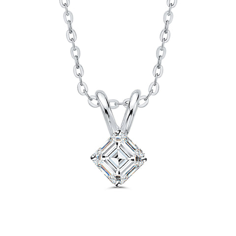 GIA Certified 0.51 ct. F - SI2 Asscher Cut Diamond Solitaire Pendant Necklace in 14K Gold