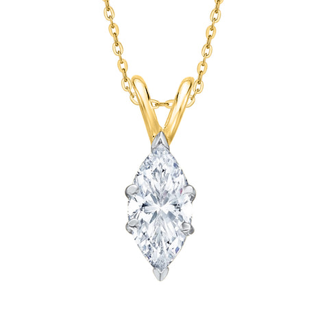1/2 ct. G - SI3 Marquise  Cut Diamond Solitaire Pendant Necklace in 14K Gold